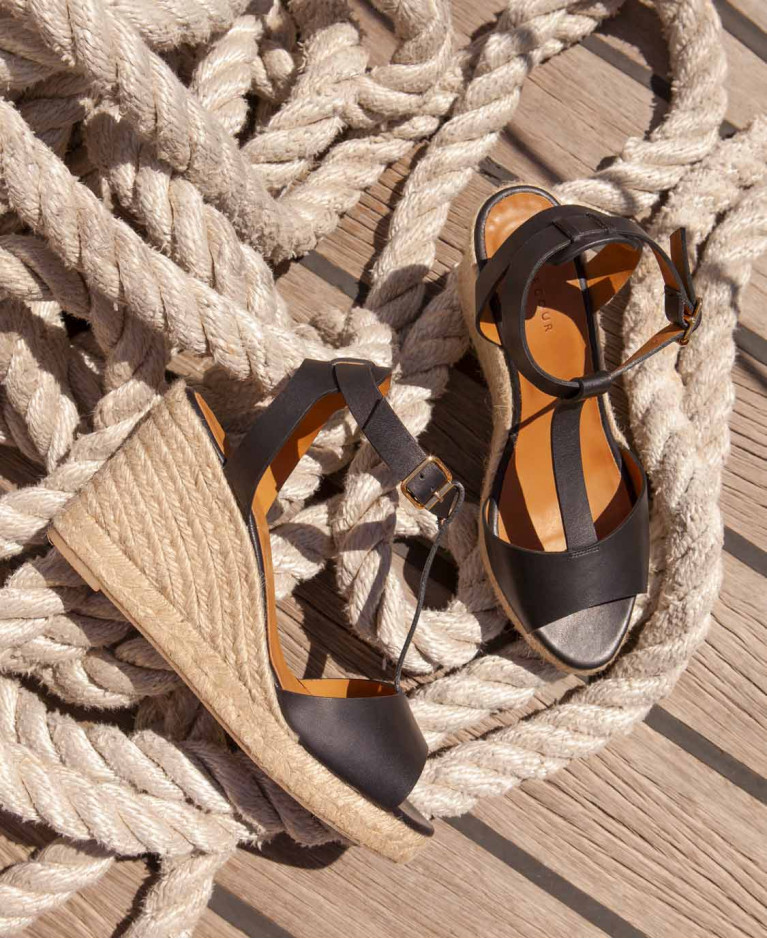Wedges n°130 Black Leather| Rivecour
