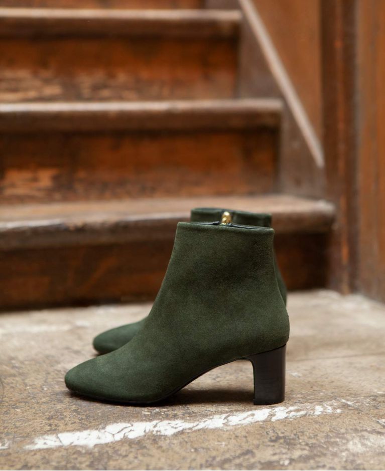 Bottines talons moyens suede kaki n°704 Rivecour