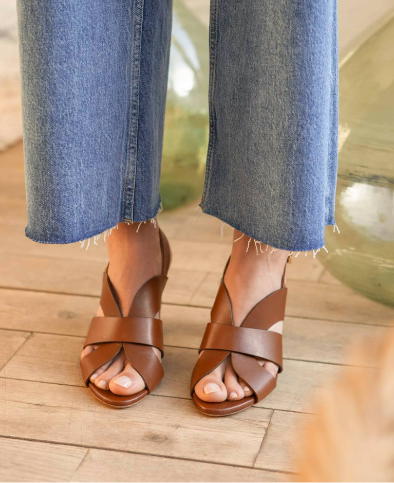 Sandals n°55 Cognac Leather | Rivecour