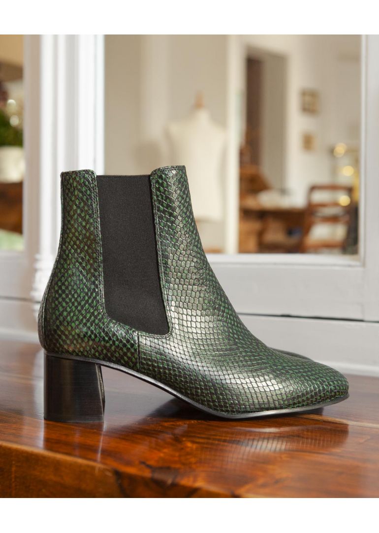 Green snakeskin outlet booties