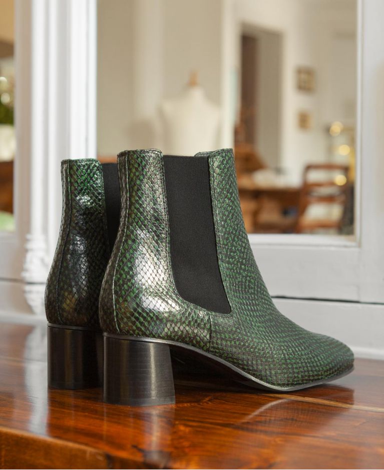 Green sales snakeskin booties