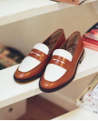 Mocassins n°82 Cognac/Blanc