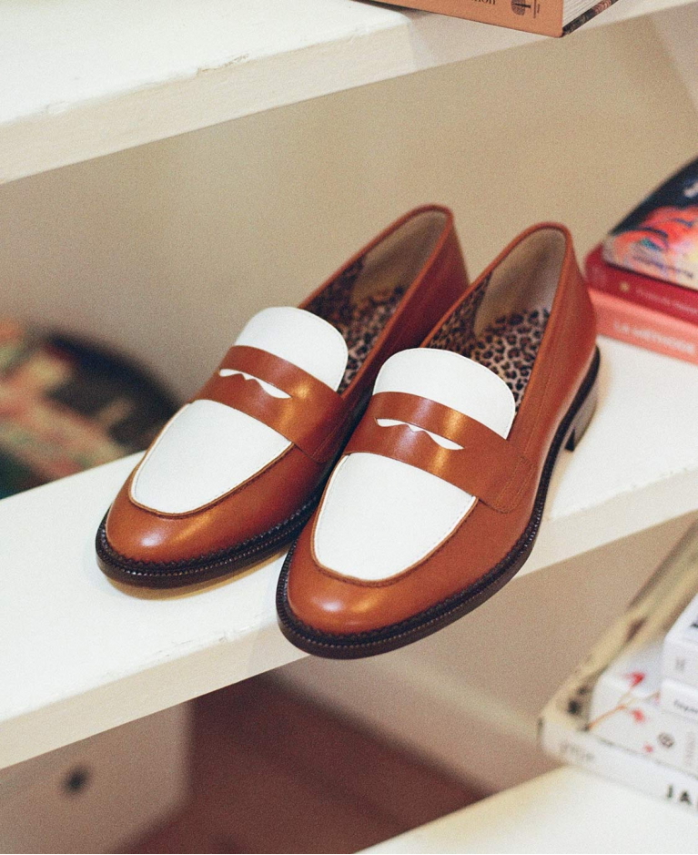 Mocassins n°82 Cognac/Blanc