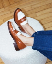 Mocassins n°82 Cognac/Blanc